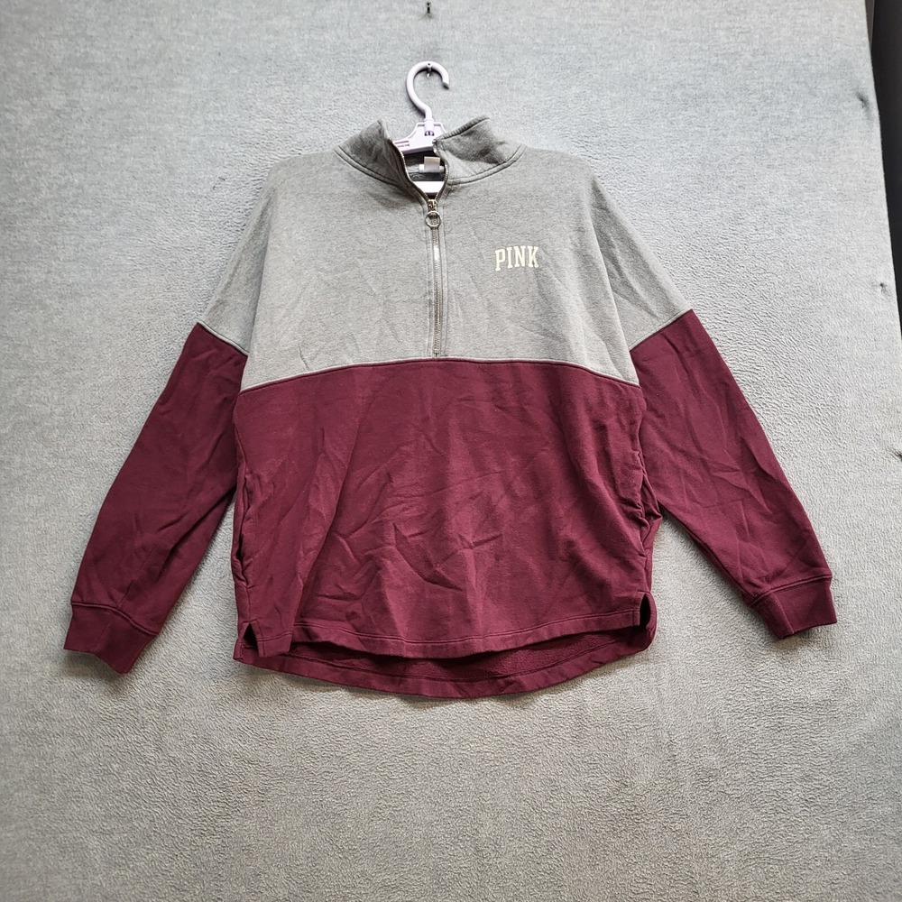 Pink Victoriasโ Secret Women Sweatshirt M Gray Tie Dye 1/4 Zip Varsity Campus